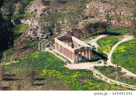 Aerial view of ancient Greek Doric temple in Segesta, Sicily, Italy Aerial view of ancient Greek Doric temple in Segesta, Sicily, Italy 143441341