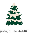 Snow-covered evergreen fir tree isolated on a white background. Illustration of a winter pine tree for forest landscapes, nature designs, and seasonal decor. 143441483