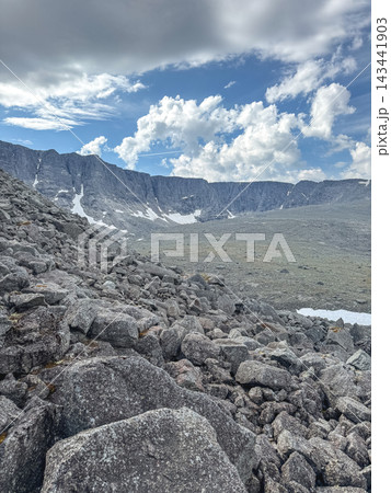 Mountain river flowing over rocks Mountain river flowing over rocks 143441903