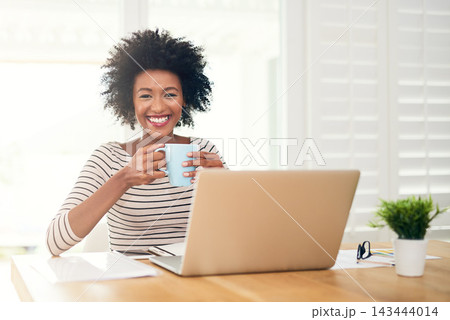 Portrait, woman and laptop remote work at house with paperwork, coffee or research for info by planning project ideas. Freelance, employee and reading, email and schedule for company proposal Portrait, woman and laptop remote work at house with paperwork, coffee or research for info by planning project ideas. Freelance, employee and reading, email and schedule for company proposal 143444014