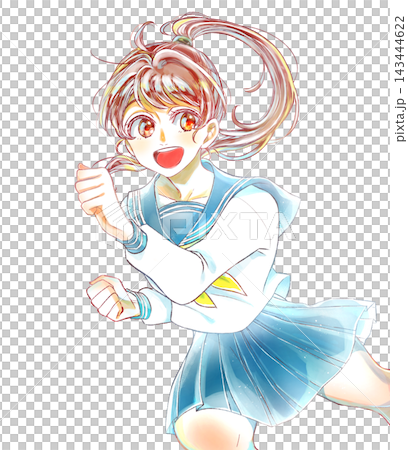 A smiling female student running in a sailor uniform, no sweat. A smiling female student running in a sailor uniform, no sweat. 143444622