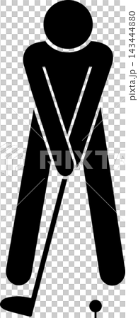 A pictogram of a man taking a golf stance. A pictogram of a man taking a golf stance. 143444880