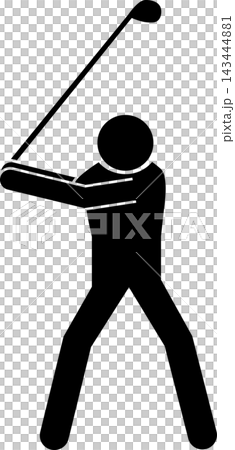A pictogram of a man taking a golf backswing. A pictogram of a man taking a golf backswing. 143444881