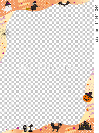 ハロウィンと幾何学模様の角の縦型のフレーム_オレンジ ハロウィンと幾何学模様の角の縦型のフレーム_オレンジ 143445044