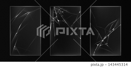 Realistic broken glass panels with cracks Realistic broken glass panels with cracks 143445314