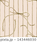 Seamless pattern with vertical ropes and a tied bow knot in beige tones. Watercolor illustration on a beige background for nautical themes, gift wrapping paper, textile prints, wallpapers, packaging 143446030