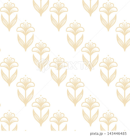Beige folk style flowers seamless pattern background Beige folk style flowers seamless pattern background 143446485