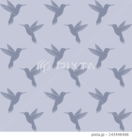 Hummingbird silhouettes seamless pattern on grey-blue background Hummingbird silhouettes seamless pattern on grey-blue background 143446486