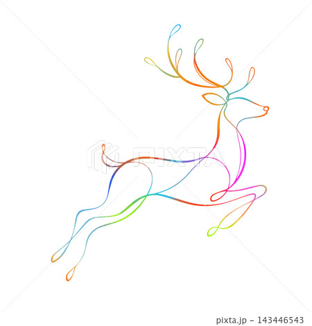 A single-line multicolored deer. hand drawing. Not AI. Vector illustration A single-line multicolored deer. hand drawing. Not AI. Vector illustration 143446543
