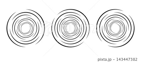 Spiral vortex pattern with concentric circular lines creates dynamic radial motion effect. Perfect for abstract graphic designs, sound wave visualizations, and modern backgrounds. 143447382