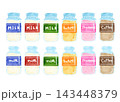 手描き アナログ 水彩 レトロ 牛乳瓶 イラストセット ミルク デフォルメ 素材 143448379