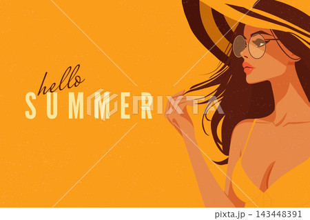 sunny yellow background layout with stylish beach vacation graphics 143448391