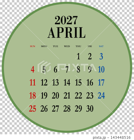 2027 年 4 月圓形日曆,從星期日開始,未標示日本公共假日。 2027 年 4 月圓形日曆,從星期日開始,未標示日本公共假日。 143448516
