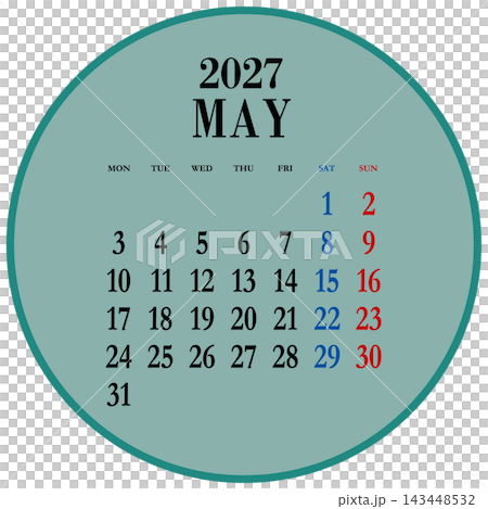 Circular calendar for May 2027, Monday start, no Japanese public holidays indicated. Circular calendar for May 2027, Monday start, no Japanese public holidays indicated. 143448532