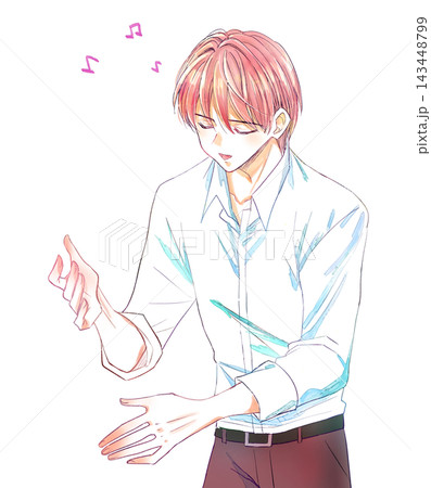 笑顔で歌う男性　音符 143448799