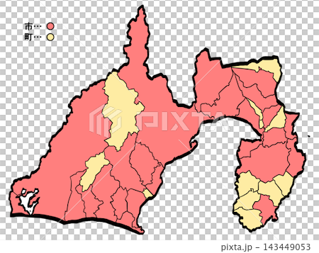 Shizuoka Prefecture Map: City/Town Color (Brushstroke Style) - Japanese Style Shizuoka Prefecture Map: City/Town Color (Brushstroke Style) - Japanese Style 143449053