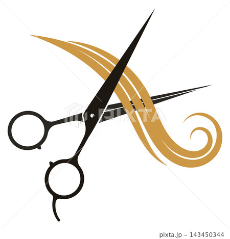 Hairdressing scissors and a beautiful, smooth lock of hair Hairdressing scissors and a beautiful, smooth lock of hair 143450344