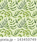 Green watercolor leaves seamless pattern with botanical branches on pale green background fabric wallpaper wrapping natural decor 143450749