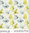 Yellow butterflies watercolor seamless pattern on soft ivory background for spring fabric wallpaper nursery decor and gift wrap 143450750