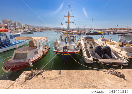 Traditional Fishing Boat in Chania Harbor, Crete, Greece Traditional Fishing Boat in Chania Harbor, Crete, Greece 143451815