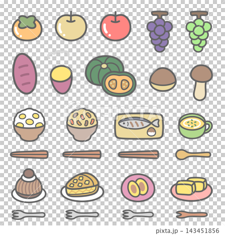 かわいい秋グルメのイラストセット かわいい秋グルメのイラストセット 143451856