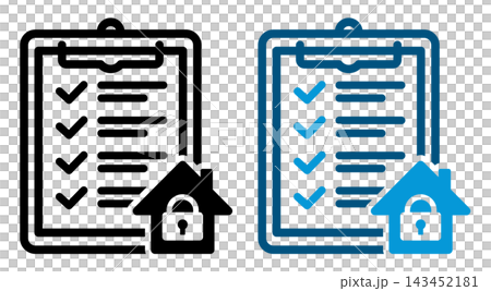 Checklist and home and key security check icons: Business material representing home security and safety management. Checklist and home and key security check icons: Business material representing home security and safety management. 143452181