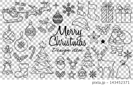 A set of simple and stylish hand-drawn line art illustrations with Christmas motifs (Santa Claus, Christmas tree, reindeer). A set of simple and stylish hand-drawn line art illustrations with Christmas motifs (Santa Claus, Christmas tree, reindeer). 143452371