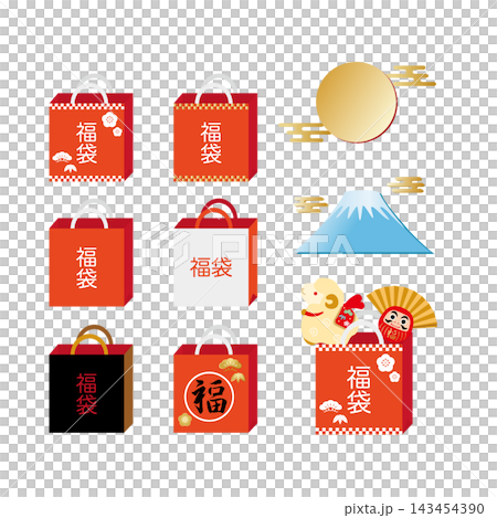 Year of the Sheep, New Year's Sale, Lucky Bag, Lucky Charm, Illustration, Sheep, Mt. Fuji, Sunrise, Daruma Doll, New Year's Sale, Japanese Style, Design Materials Year of the Sheep, New Year's Sale, Lucky Bag, Lucky Charm, Illustration, Sheep, Mt. Fuji, Sunrise, Daruma Doll, New Year's Sale, Japanese Style, Design Materials 143454390