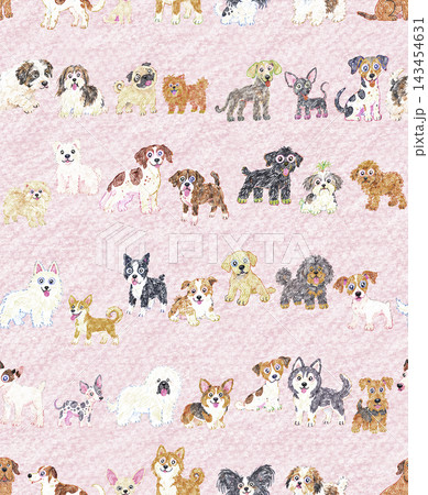 クレヨンタッチで描かれたかわいい犬たちのシームレスパターン Dusty Lilac クレヨンタッチで描かれたかわいい犬たちのシームレスパターン Dusty Lilac 143454631