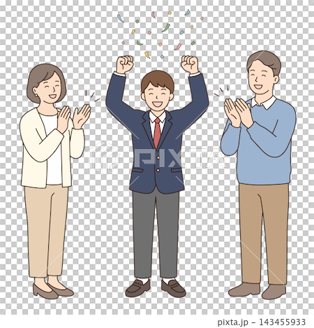 目標達成を家族で喜ぶ男子学生と両親 紙吹雪のお祝いイラスト 目標達成を家族で喜ぶ男子学生と両親 紙吹雪のお祝いイラスト 143455933