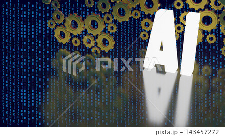 Artificial Intelligence with Mechanical Gears and Binary Code 3d render. 143457272