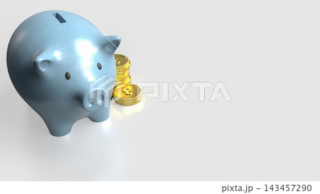 Blue Piggy Bank with Golden Coins for Financial Savings 3d render. Blue Piggy Bank with Golden Coins for Financial Savings 3d render. 143457290
