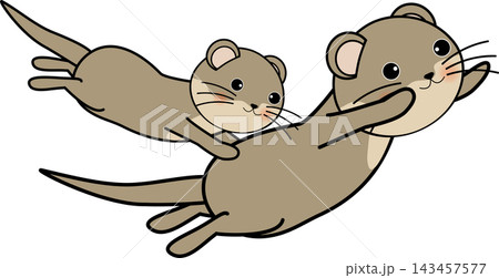 仲良く遊ぶ2匹のかわいいカワウソのイラスト 仲良く遊ぶ2匹のかわいいカワウソのイラスト 143457577