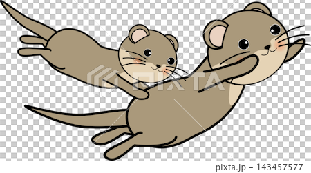 仲良く遊ぶ2匹のかわいいカワウソのイラスト 仲良く遊ぶ2匹のかわいいカワウソのイラスト 143457577