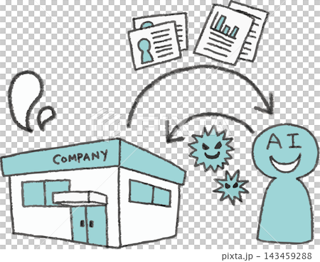 Two-color illustration of a company having its personal information and internal data stolen by an AI cyberattack (hand-drawn style, stylized) Two-color illustration of a company having its personal information and internal data stolen by an AI cyberattack (hand-drawn style, stylized) 143459288