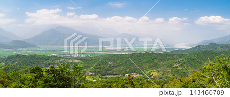 Panoramic view of valley and river from Liushishi Mountain in Fuli, Taiwan Panoramic view of valley and river from Liushishi Mountain in Fuli, Taiwan 143460709