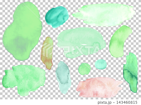 <Vector Material> Watercolor-style bleeding and coloring material set (green tones) 143460815
