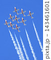 The Canadian Air Force Snowbirds jets team performing acrobatic figures on a blue sky 143461601