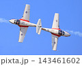 The Canadian Air Force Snowbirds jets team performing acrobatic figures on a blue sky 143461602