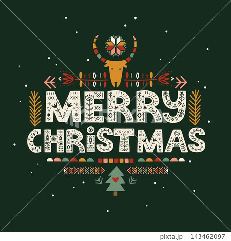 Merry Christmas Folk Art Deer Greeting Card Merry Christmas Folk Art Deer Greeting Card 143462097