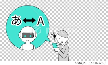 AI翻訳サービスを利用するビジネスマン 横長バナー・コピースペース付きイラスト 143463288