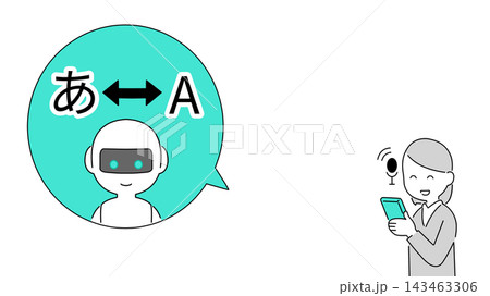 AI翻訳サービスを利用するビジネスマン 横長バナー・コピースペース付きイラスト 143463306