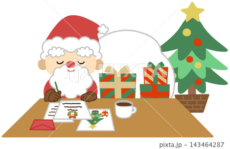 手紙を描くサンタクロースのクリスマスアイコンイラスト 143464287