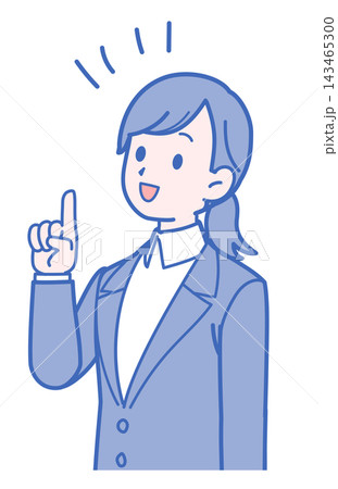 斜め上を見て指差しポーズのスーツ姿の女性 143465300