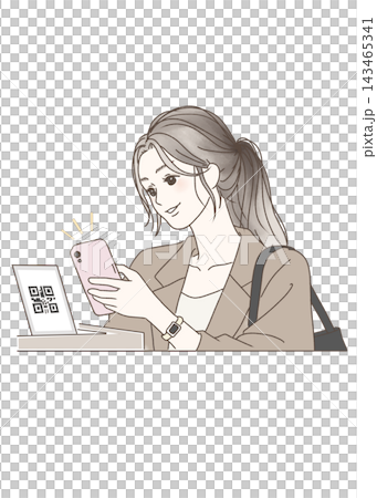 A woman making a QR code payment with her smartphone. A woman making a QR code payment with her smartphone. 143465341