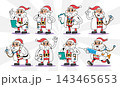 Santa claus wear doctor suit with stethoscope retro 1930s style rubber hose cartoon characters set for medical checkup design, Vector illustration. 143465653