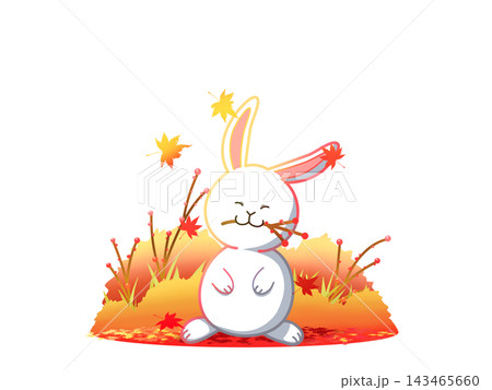 紅葉ときのみを咥えたウサギ 143465660