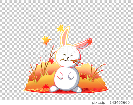 紅葉ときのみを咥えたウサギ 143465660