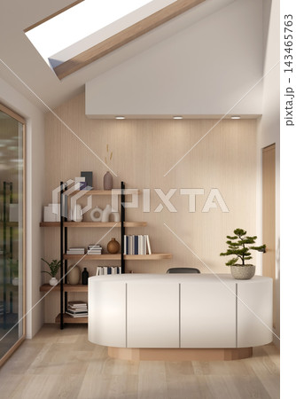 Japandi Reception Desk Minimalist Office Lobby Skylight Interior 143465763