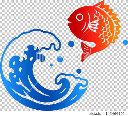 和風の鯛と波のイラスト 美しいグラデーション 和風の鯛と波のイラスト 美しいグラデーション 143466101
